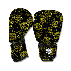 Black And Yellow Daffodil Pattern Print Boxing Gloves