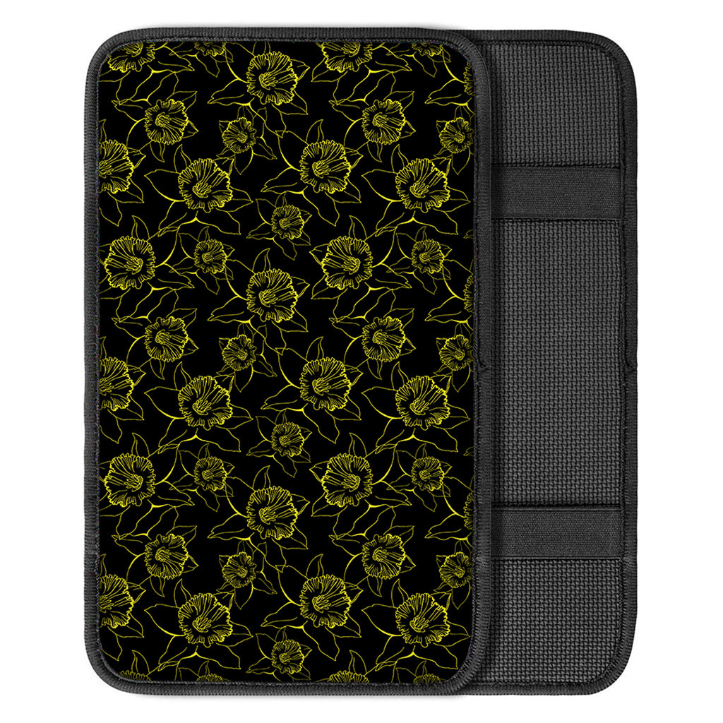Black And Yellow Daffodil Pattern Print Car Center Console Cover