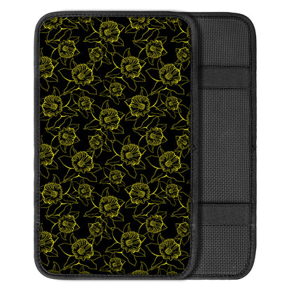 Black And Yellow Daffodil Pattern Print Car Center Console Cover