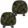 Black And Yellow Daffodil Pattern Print Car Headrest Covers