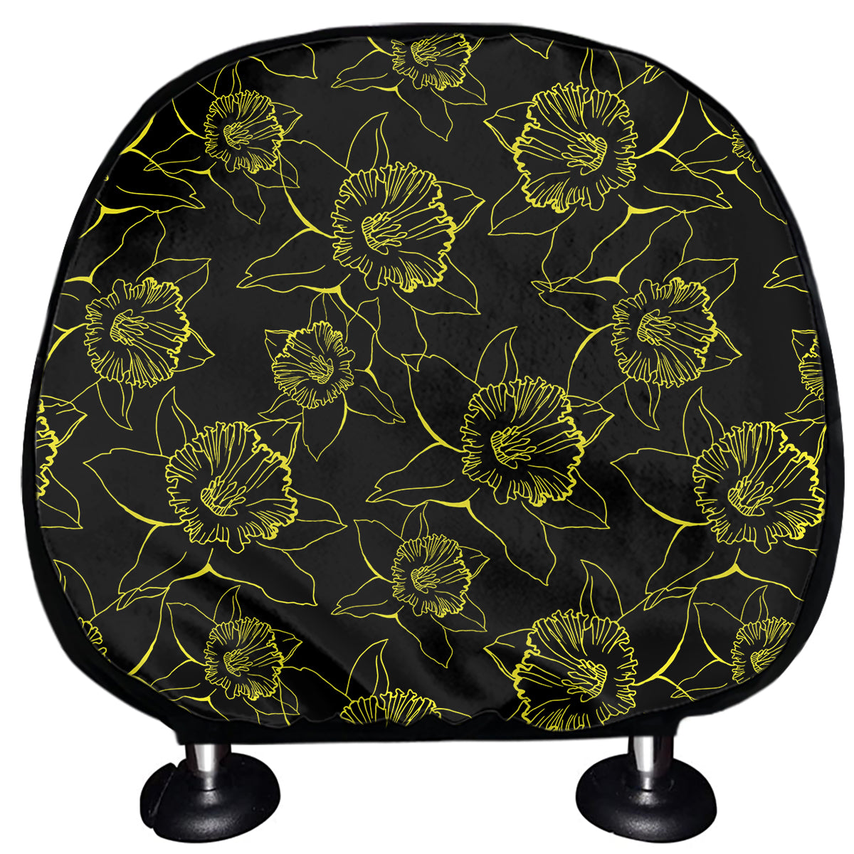 Black And Yellow Daffodil Pattern Print Car Headrest Covers