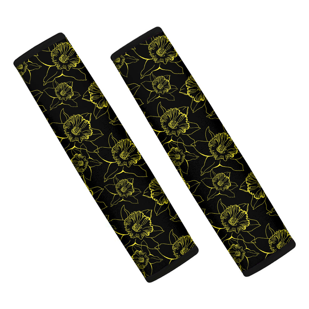 Black And Yellow Daffodil Pattern Print Car Seat Belt Covers