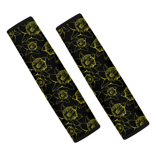 Black And Yellow Daffodil Pattern Print Car Seat Belt Covers