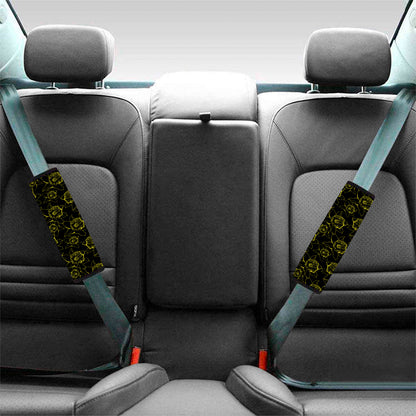 Black And Yellow Daffodil Pattern Print Car Seat Belt Covers