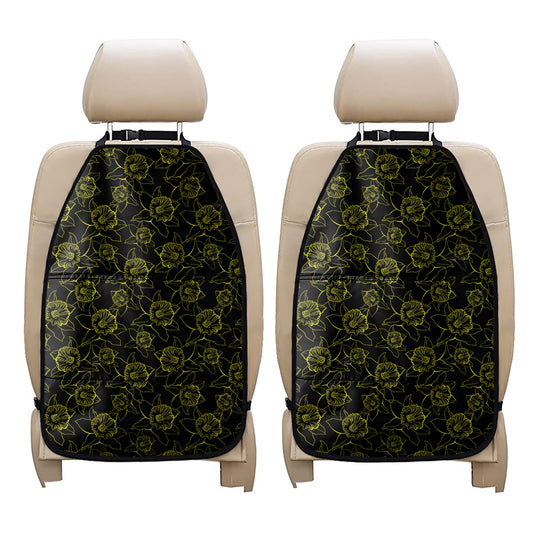 Black And Yellow Daffodil Pattern Print Car Seat Organizers