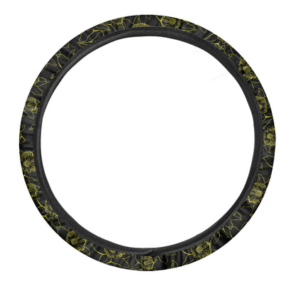 Black And Yellow Daffodil Pattern Print Car Steering Wheel Cover