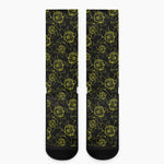 Black And Yellow Daffodil Pattern Print Crew Socks