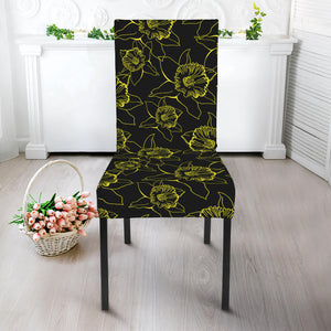 Black And Yellow Daffodil Pattern Print Dining Chair Slipcover