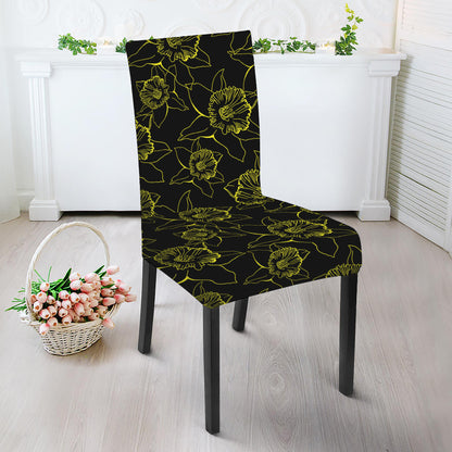 Black And Yellow Daffodil Pattern Print Dining Chair Slipcover