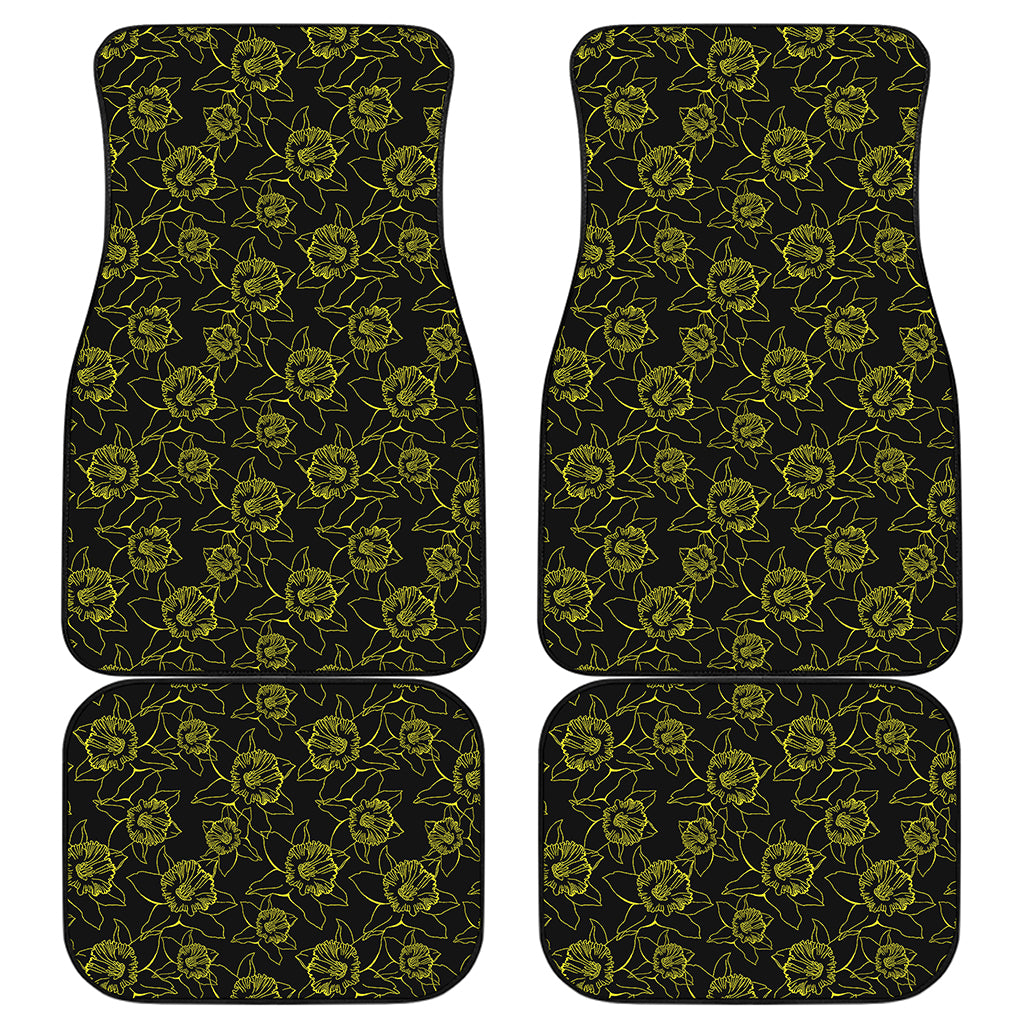 Black And Yellow Daffodil Pattern Print Front and Back Car Floor Mats