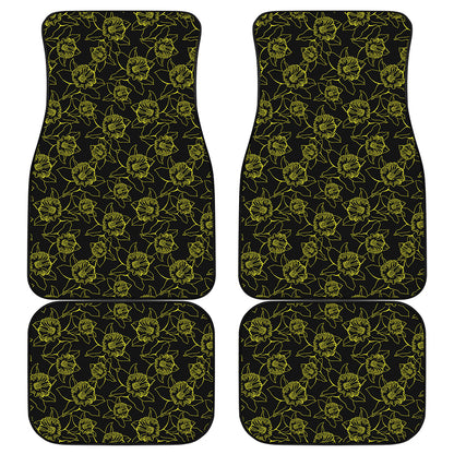 Black And Yellow Daffodil Pattern Print Front and Back Car Floor Mats