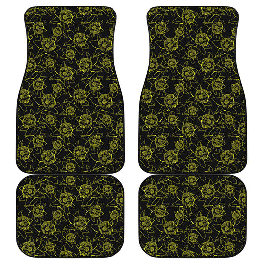 Black And Yellow Daffodil Pattern Print Front and Back Car Floor Mats