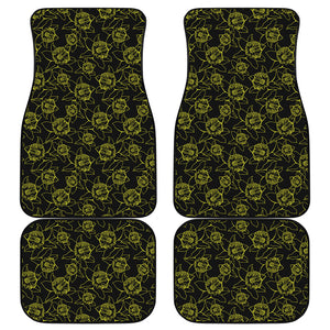 Black And Yellow Daffodil Pattern Print Front and Back Car Floor Mats