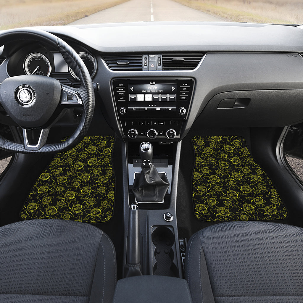 Black And Yellow Daffodil Pattern Print Front and Back Car Floor Mats