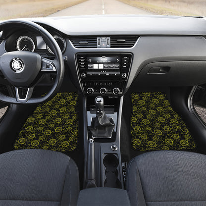 Black And Yellow Daffodil Pattern Print Front and Back Car Floor Mats