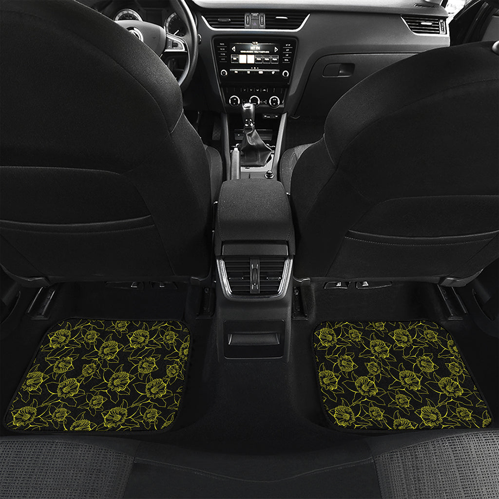 Black And Yellow Daffodil Pattern Print Front and Back Car Floor Mats