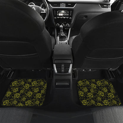 Black And Yellow Daffodil Pattern Print Front and Back Car Floor Mats