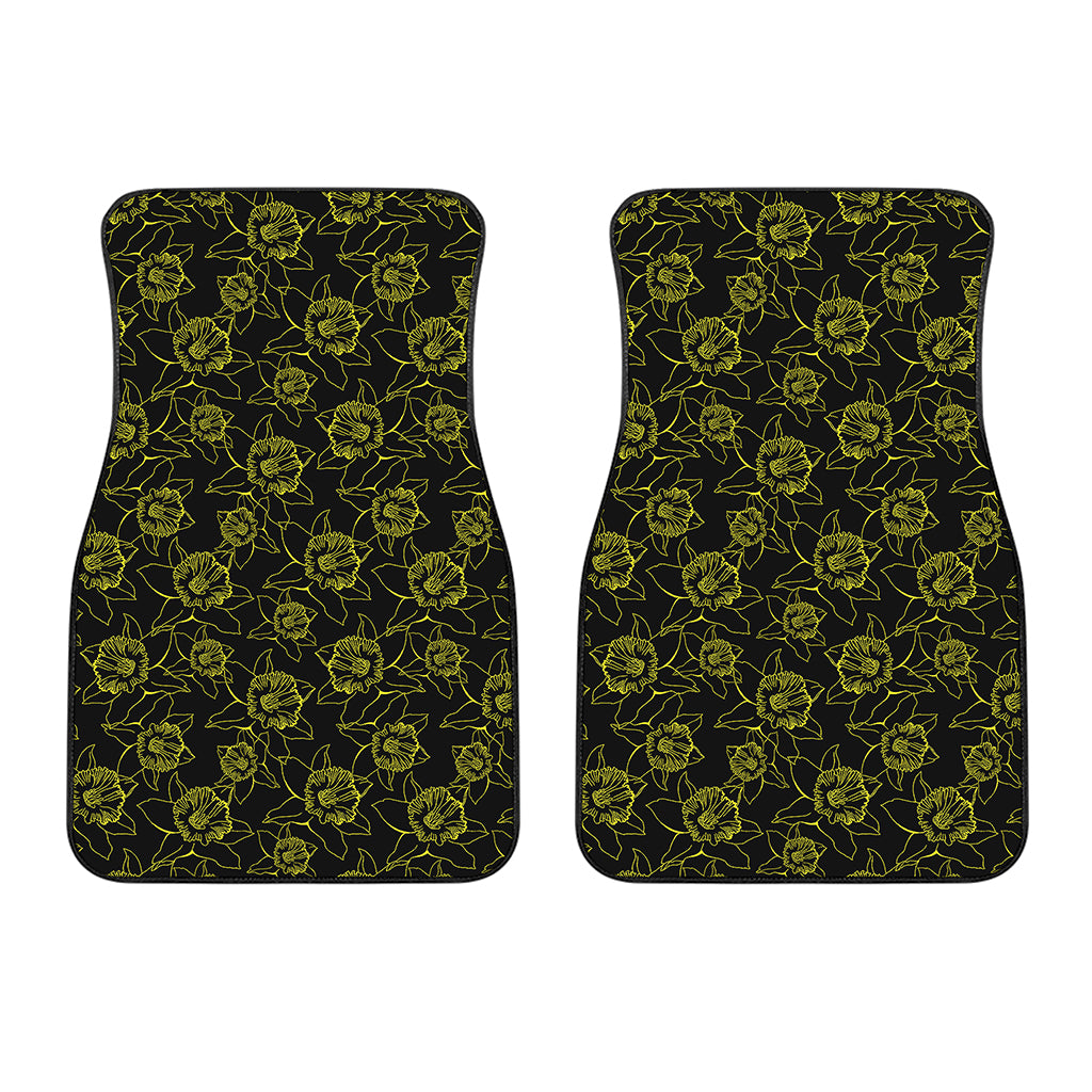Black And Yellow Daffodil Pattern Print Front Car Floor Mats