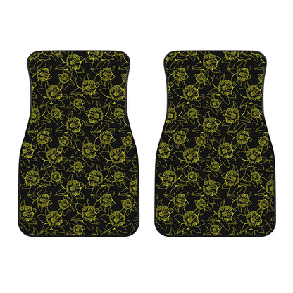 Black And Yellow Daffodil Pattern Print Front Car Floor Mats