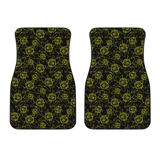 Black And Yellow Daffodil Pattern Print Front Car Floor Mats