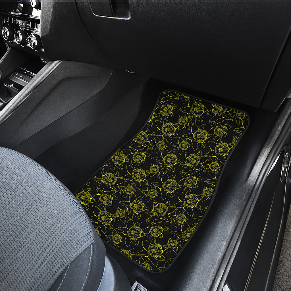 Black And Yellow Daffodil Pattern Print Front Car Floor Mats