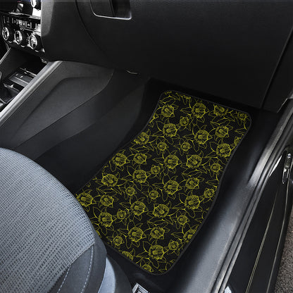 Black And Yellow Daffodil Pattern Print Front Car Floor Mats