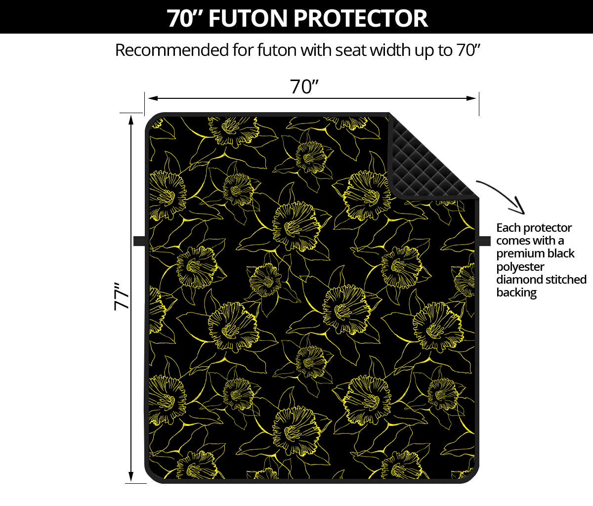 Black And Yellow Daffodil Pattern Print Futon Protector