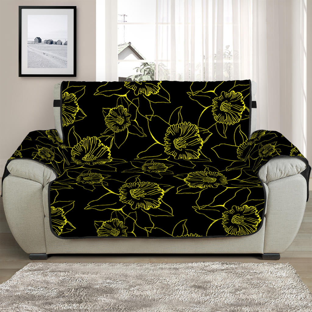 Black And Yellow Daffodil Pattern Print Half Sofa Protector