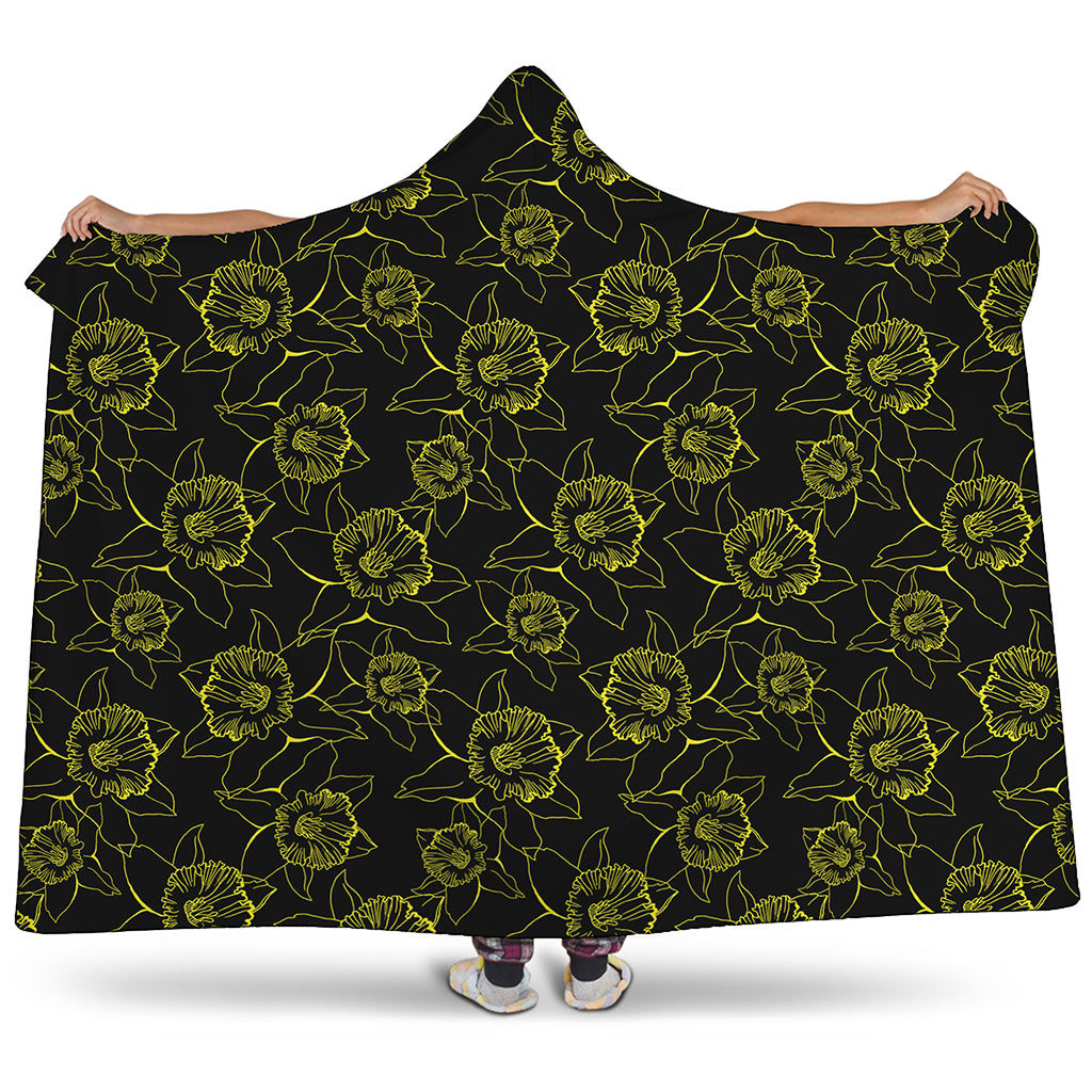 Black And Yellow Daffodil Pattern Print Hooded Blanket