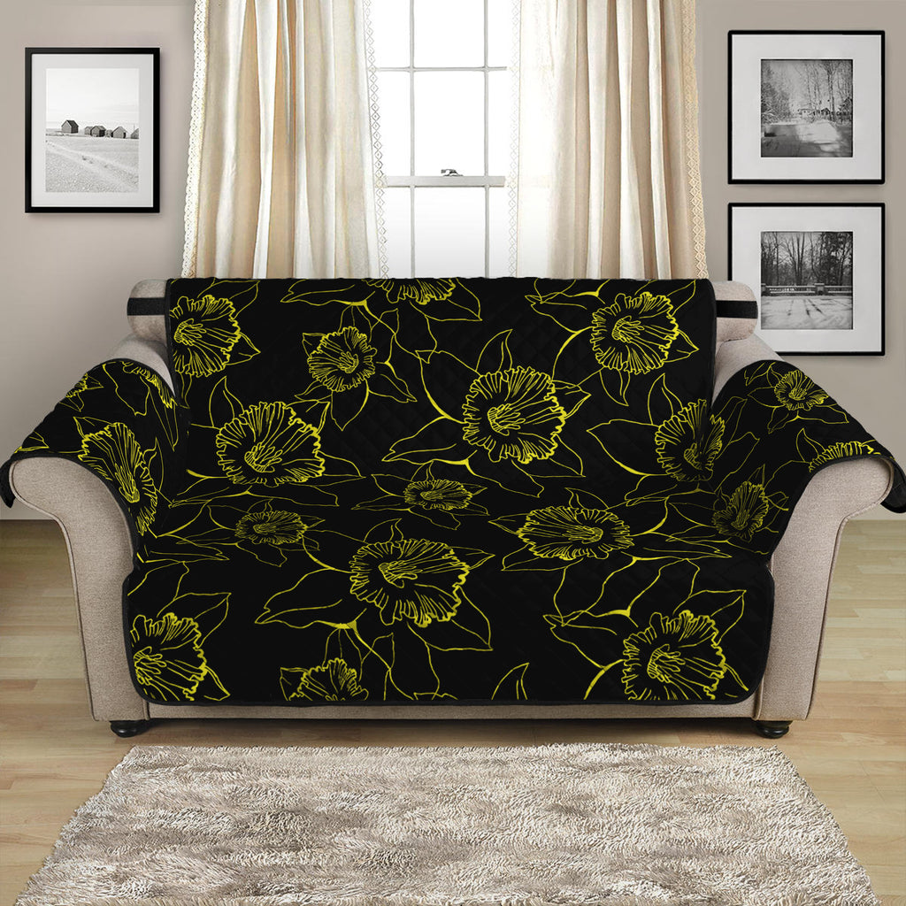 Black And Yellow Daffodil Pattern Print Loveseat Protector