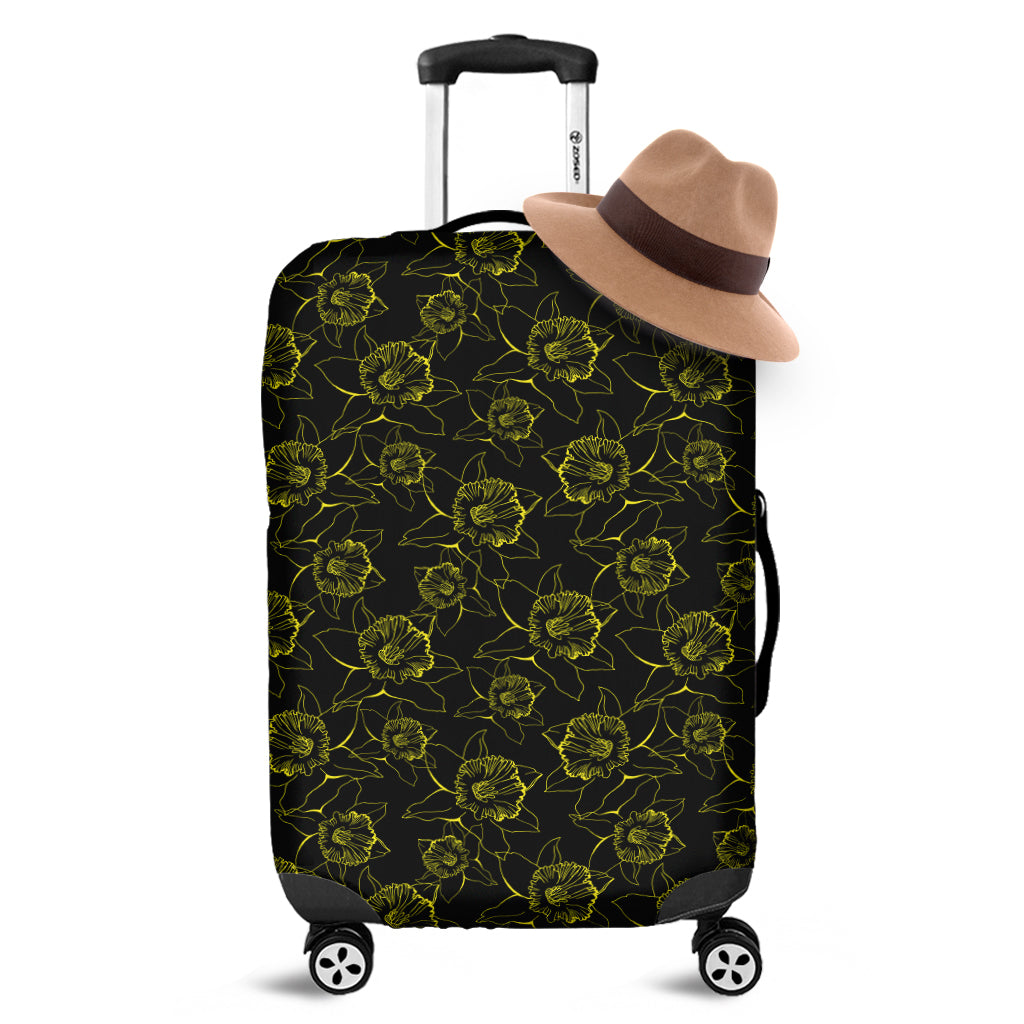 Black And Yellow Daffodil Pattern Print Luggage Cover