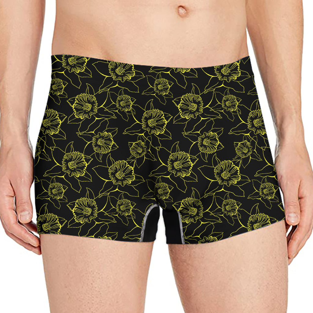 Black And Yellow Daffodil Pattern Print Men's Boxer Briefs