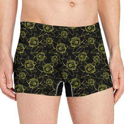 Black And Yellow Daffodil Pattern Print Men's Boxer Briefs