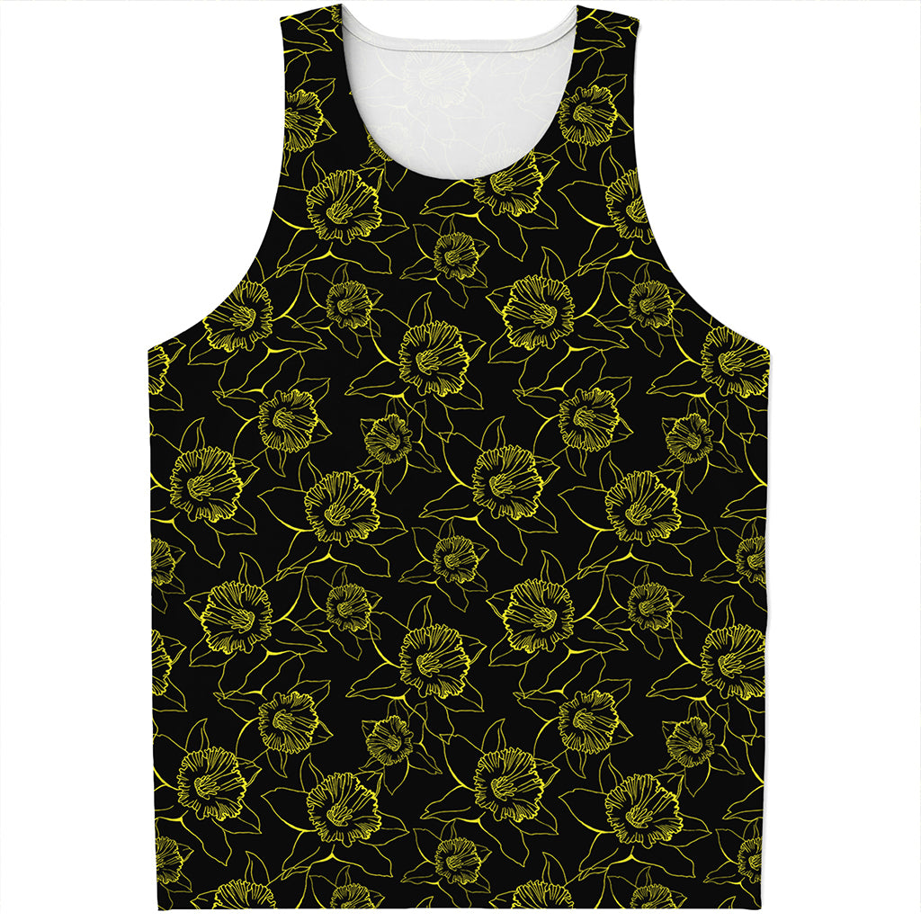 Black And Yellow Daffodil Pattern Print Men's Tank Top