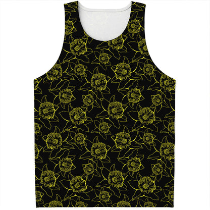 Black And Yellow Daffodil Pattern Print Men's Tank Top