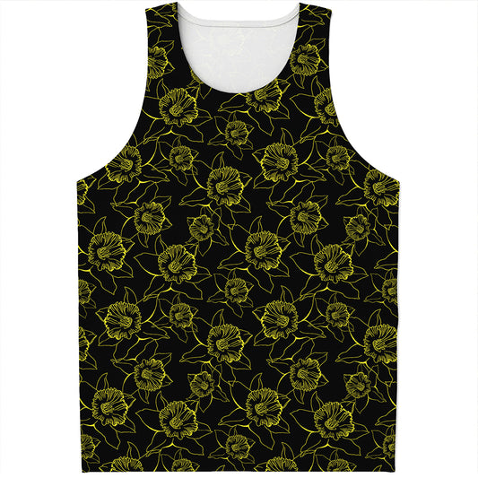 Black And Yellow Daffodil Pattern Print Men's Tank Top