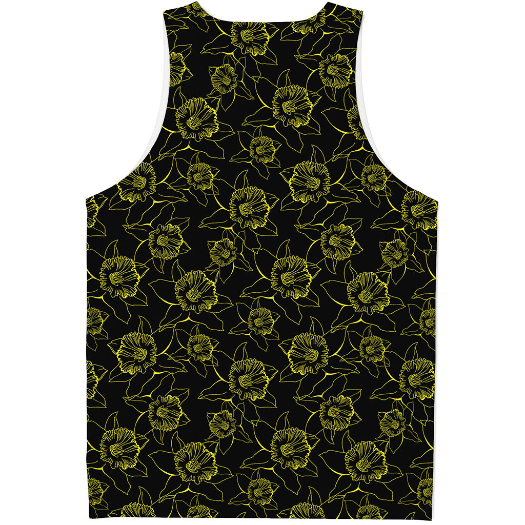 Black And Yellow Daffodil Pattern Print Men's Tank Top