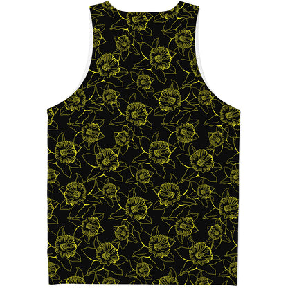 Black And Yellow Daffodil Pattern Print Men's Tank Top