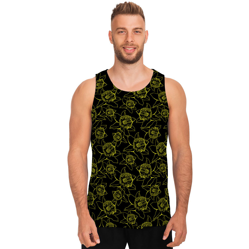 Black And Yellow Daffodil Pattern Print Men's Tank Top