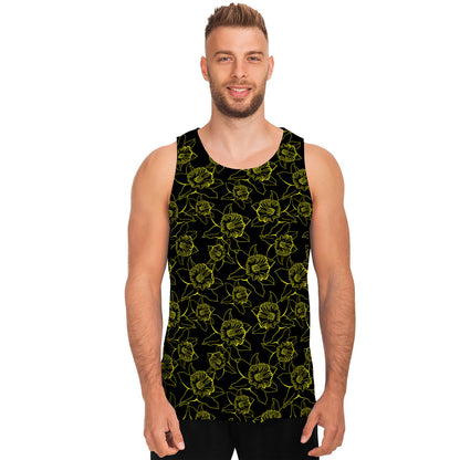 Black And Yellow Daffodil Pattern Print Men's Tank Top