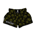 Black And Yellow Daffodil Pattern Print Muay Thai Boxing Shorts