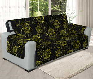 Black And Yellow Daffodil Pattern Print Oversized Sofa Protector