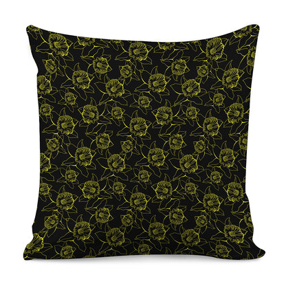 Black And Yellow Daffodil Pattern Print Pillow Cover