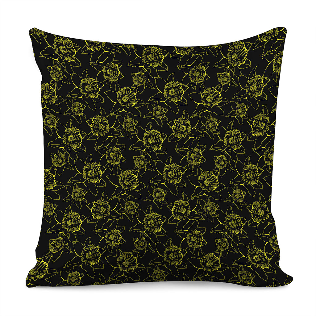 Black And Yellow Daffodil Pattern Print Pillow Cover