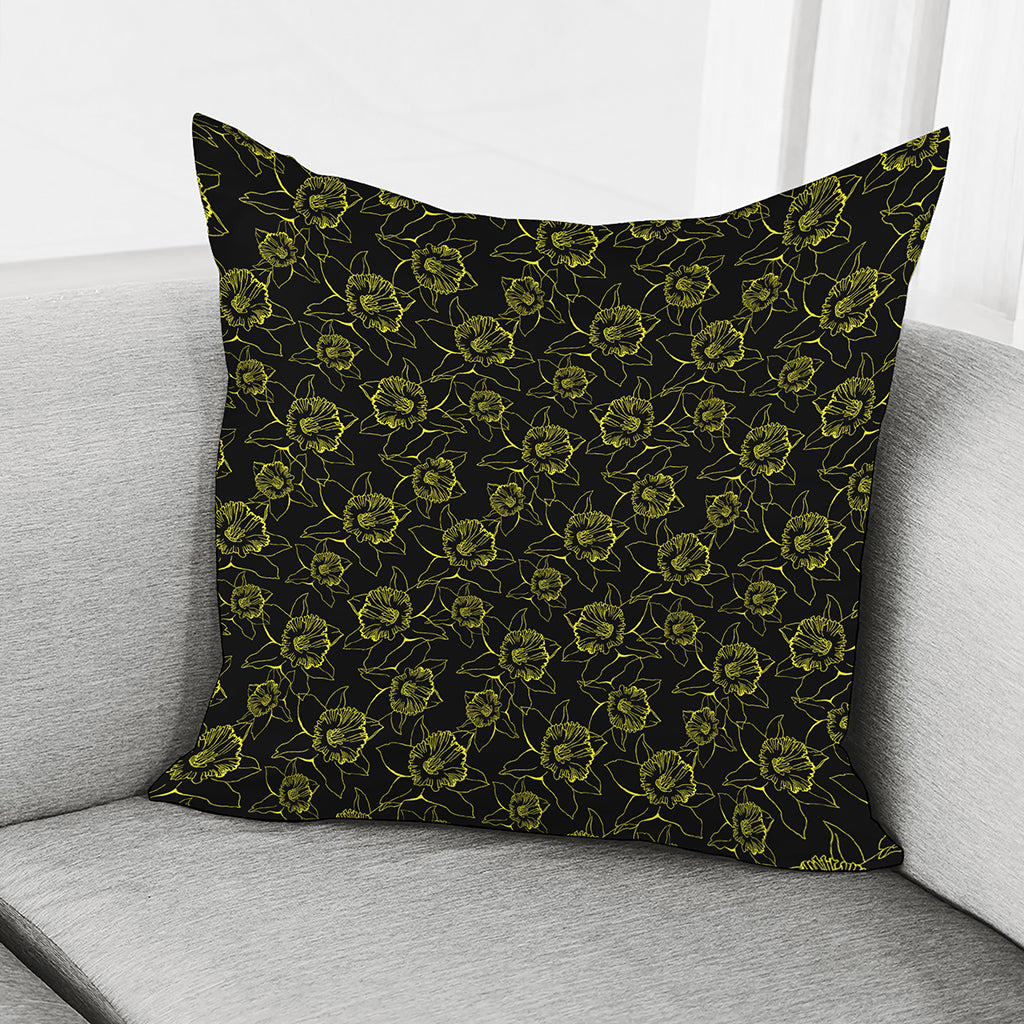Black And Yellow Daffodil Pattern Print Pillow Cover