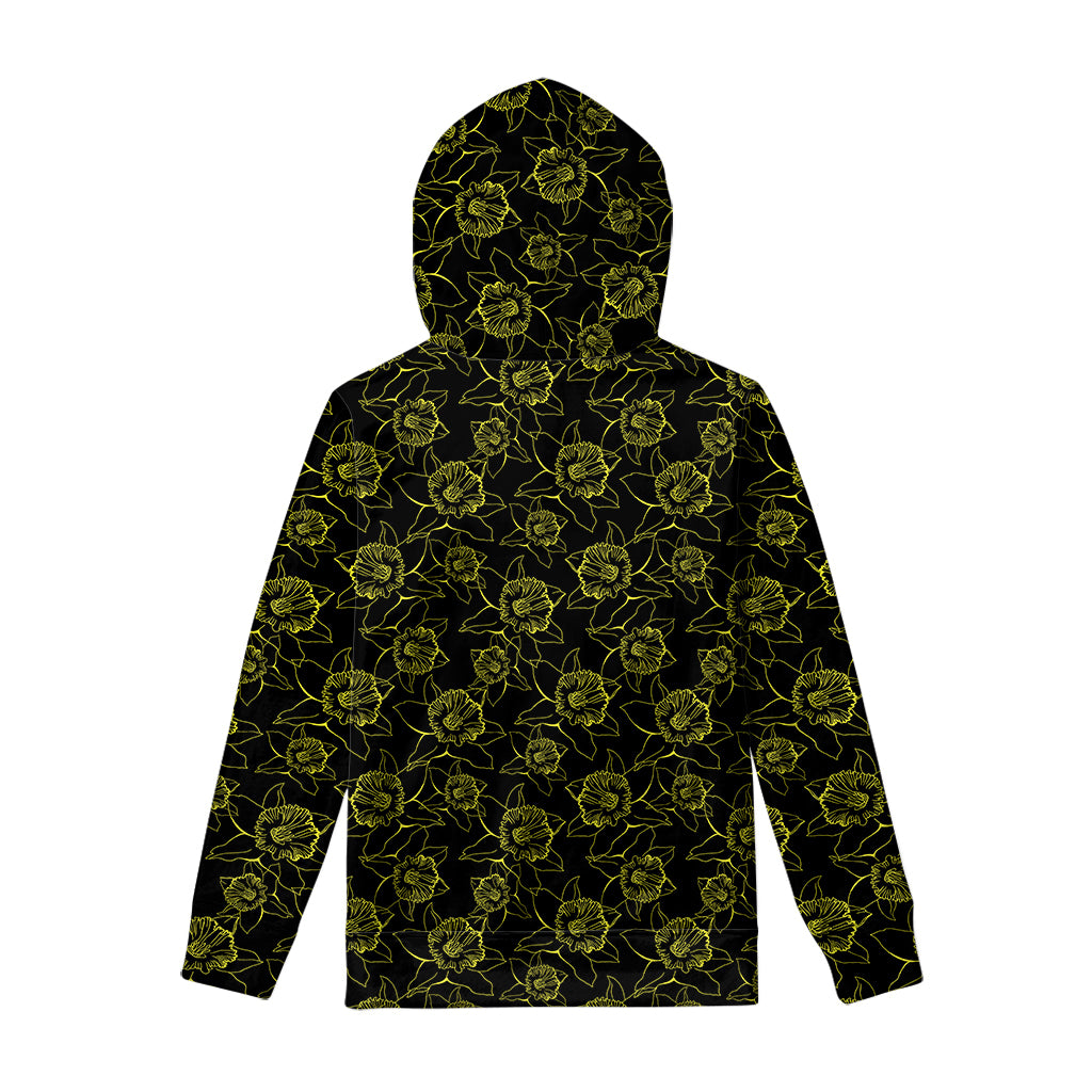 Black And Yellow Daffodil Pattern Print Pullover Hoodie