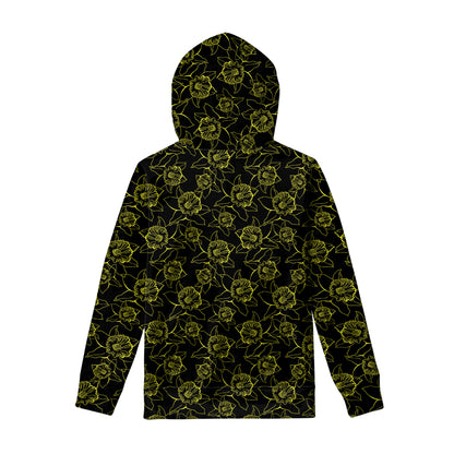 Black And Yellow Daffodil Pattern Print Pullover Hoodie