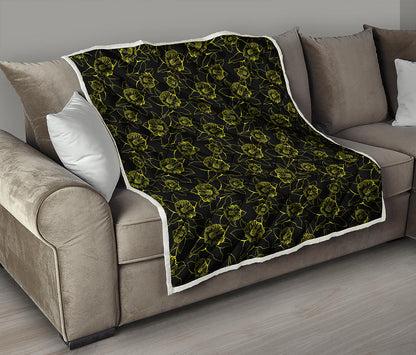 Black And Yellow Daffodil Pattern Print Quilt