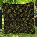 Black And Yellow Daffodil Pattern Print Quilt
