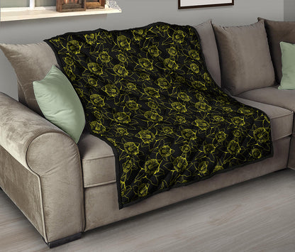 Black And Yellow Daffodil Pattern Print Quilt